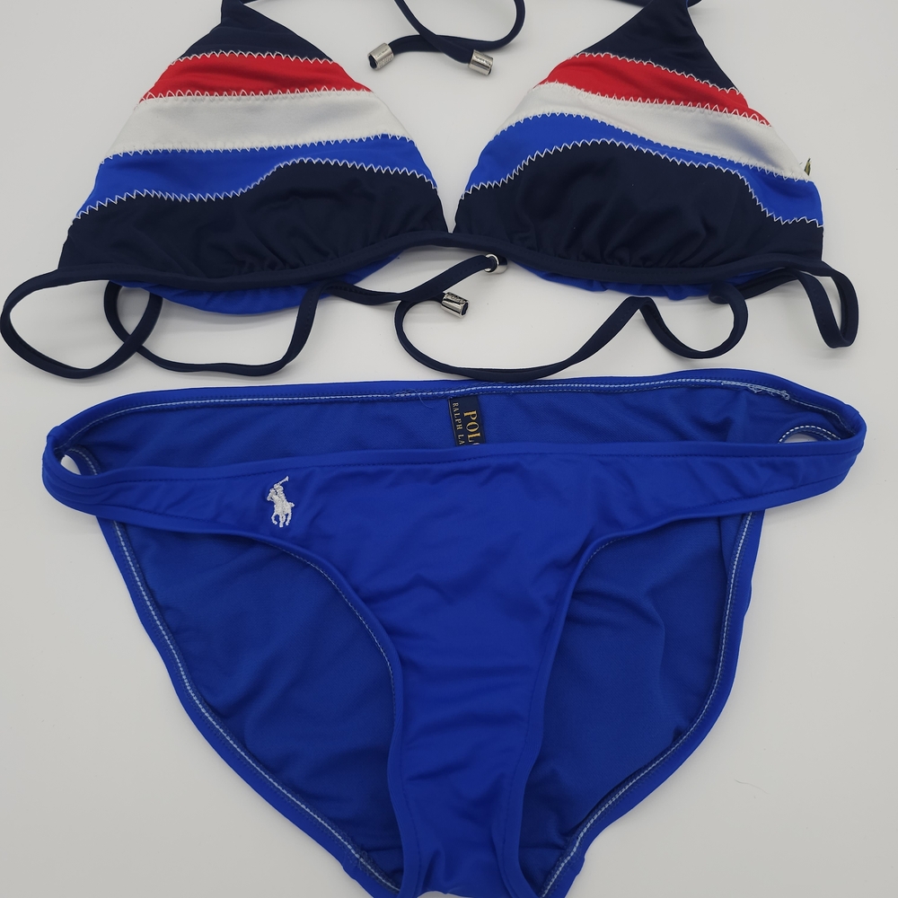 Polo Ralph Lauren Women's Swim Bikini Set S/M Colorful  Tie Top